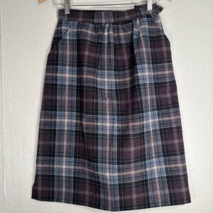 70’s Vintage Wool Skirt Union Made plaid Blue Purple Size XS